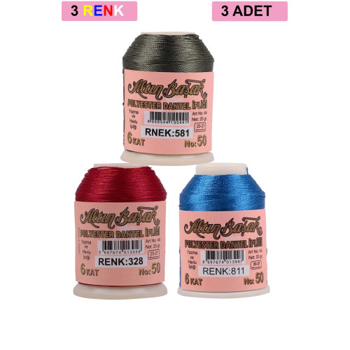 3 Adet Altınbaşak Oya ve Dantel İpi 20 gr - Royaleks - No: 328 - 811 - 581