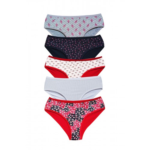 Pamuklu Geniş Kenarlı Likralı Desenli Bato Kadın Külot 5'li Paket Set 1