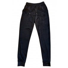 Parlak Kadife Cepli Pantolon Eşofman Pijama Altı Unisex Lastikli Paça Siyah 