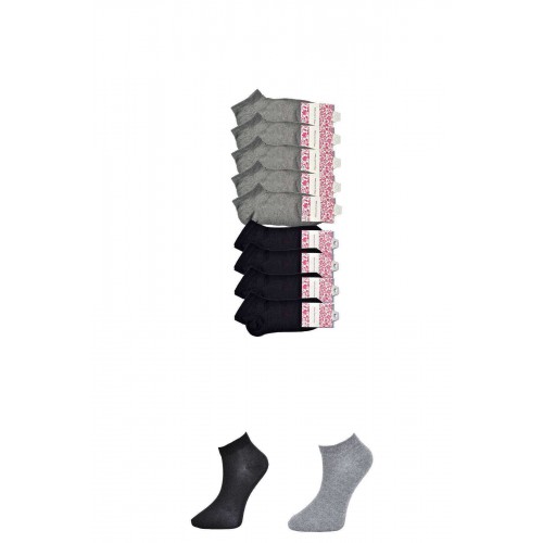 Siyah ve Gri Kadın Bilek Çorap 9 çift