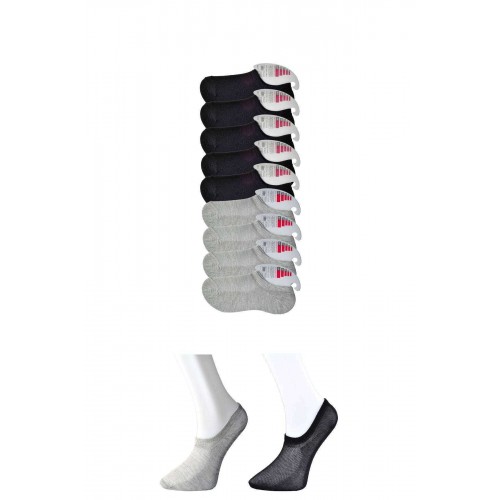 Siyah ve Gri Kadın Görünmez Çorap 9 çift
