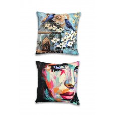 2 li Çift Taraf Baskı Petek Kumaş Kırlent Minder Kılıfı 43x43 S9 