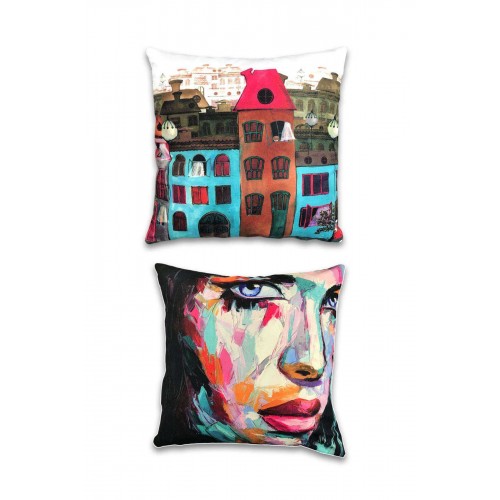 2 li Çift Taraf Baskı Petek Kumaş Kırlent Minder Kılıfı 43x43 S15