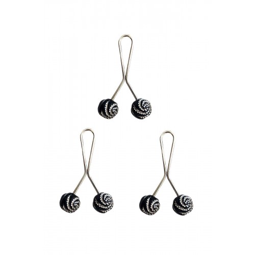 3 Adet Tesettür Eşarp ve Şal Klipsi Siyah Desenli