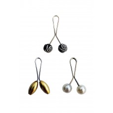 3 Adet Tesettür Eşarp ve Şal Klipsi Sarı İnci Beyaz Siyah Desenli 