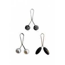 3 Adet Tesettür Eşarp ve Şal Klipsi İnci Beyaz Siyah Siyah Desenli 