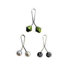 3 Adet Tesettür Eşarp ve Şal Klipsi İnci Beyaz Siyah Desenli Yeşil 