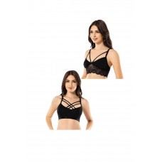 Kota 2 Adet Siyah Dantelli Çapraz İpli Büstiyer 