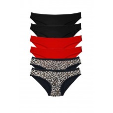 6 Adet Özel Set Likralı Yumuşak Dokulu Kadın Slip Külot Leopar Siyah Kırmızı 