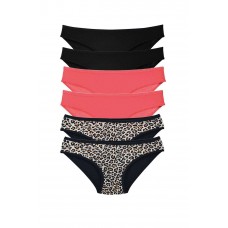 6 Adet Likralı Kadın Slip Külot Leopar Siyah Fuşya 