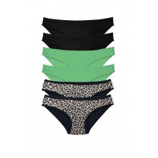 6 Adet Likralı Kadın Slip Külot Leopar Siyah Yeşil 