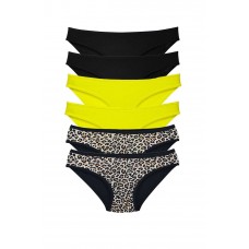 6 Adet Likralı Kadın Slip Külot Leopar Siyah Sarı 