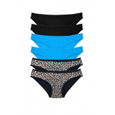 6 Adet Likralı Kadın Slip Külot Leopar Siyah Mavi 