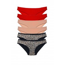 6 Adet Likralı Kadın Slip Külot Leopar Kırmızı Ten 