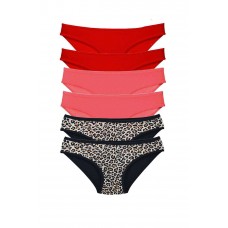 6 Adet Likralı Kadın Slip Külot Leopar Kırmızı Fuşya 