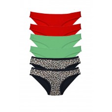 6 Adet Likralı Kadın Slip Külot Leopar Kırmızı Yeşil 