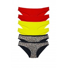 6 Adet Likralı Kadın Slip Külot Leopar Kırmızı Sarı 