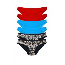 6 Adet Likralı Kadın Slip Külot Leopar Kırmızı Mavi 