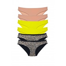 6 Adet Likralı Kadın Slip Külot Leopar Ten Sarı 