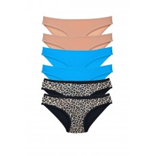 6 Adet Likralı Kadın Slip Külot Leopar Ten Mavi 