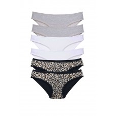 6 Adet Likralı Kadın Slip Külot Leopar Gri Beyaz 