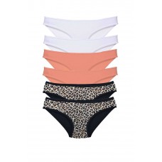 6 Adet Likralı Kadın Slip Külot Leopar Beyaz Pudra 