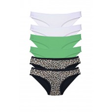 6 Adet Likralı Kadın Slip Külot Leopar Beyaz Yeşil 