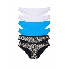 6 Adet Likralı Kadın Slip Külot Leopar Beyaz Mavi 