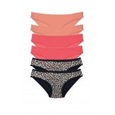 6 Adet Likralı Kadın Slip Külot Leopar Pudra Fuşya 