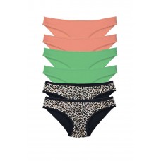 6 Adet Likralı Kadın Slip Külot Leopar Pudra Yeşil 