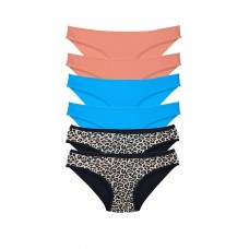 6 Adet Likralı Kadın Slip Külot Leopar Pudra Mavi 