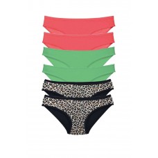 6 Adet Likralı Kadın Slip Külot Leopar Fuşya Yeşil 