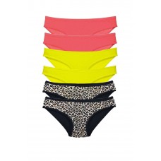 6 Adet Likralı Kadın Slip Külot Leopar Fuşya Sarı 