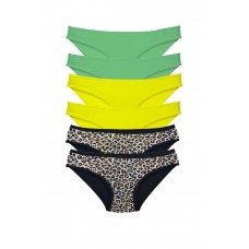 6 Adet Likralı Kadın Slip Külot Leopar Yeşil Sarı 