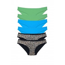 6 Adet Likralı Kadın Slip Külot Leopar Yeşil Mavi 