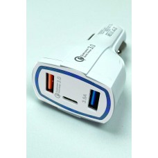 Çift Girişli Araç İçi Hızlı Şarj Soketi 3.0 7A Beyaz 