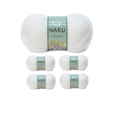 5 Adet Vizon Premium Akrilik El Örgü İpi Yünü Renk No:208 Beyaz 