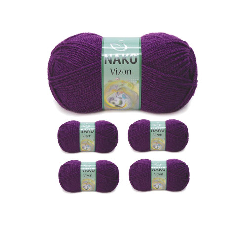 5 Adet Vizon Premium Akrilik El Örgü İpi Yünü Renk No:60 Mürdüm