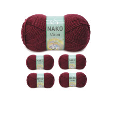 5 Adet Vizon Premium Akrilik El Örgü İpi Yünü Renk No:999 Bordo 