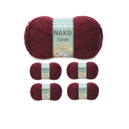 5 Adet Vizon Premium Akrilik El Örgü İpi Yünü Renk No:999 Bordo