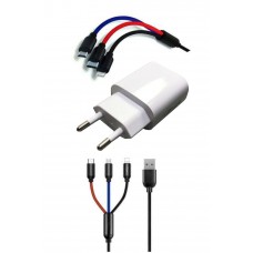 Çoklu Hızlı Şarj Kablosu ve Hızlı Şarj Soketi Type-C Mikro İphone Uyumlu 1.2 Metre 3A 