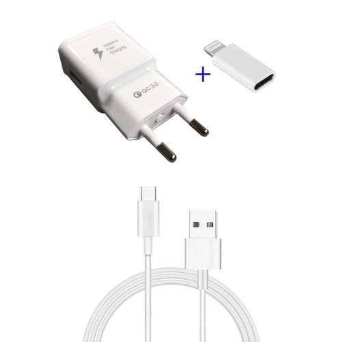 Android Type-C Uçlu Hızlı Şarj Aleti 3.1A 1 Metre Kablolu Hızlı Şarj Cihazı Lightning Dönüştürücü