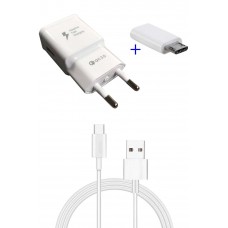 Android Type-C Uçlu Hızlı Şarj Aleti 3.1A 1 Metre Kablolu Hızlı Şarj Cihazı ve Mikro Dönüştürücü 