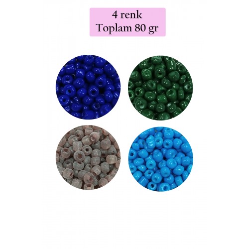 Dökme Cam Kum Boncuk Büyük Boy (6/0) 4 mm - 4 Renk - Toplam 80 Gram - BNC415