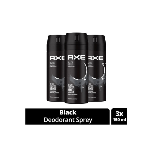 3 Adet Axe Erkek Deodorant & Bodyspray Black 48 Saat Etkileyici Koku Vücut Spreyi 150 ml