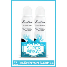 2 Adet Emotion Invisible Fresh Black & White Kadın Deodorant 150ml Vegan, Leke Bırakmaz 