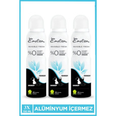 3 Adet Emotion Invisible Fresh Black & White Kadın Deodorant 150ml Vegan, Leke Bırakmaz 