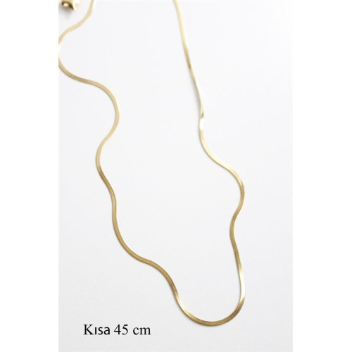 İnce İtalyan Zincir Çelik Kolye (45cm) - Altın