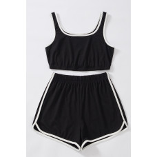 Kadın Siyah Askılı Crop Top ve Şortlu Gecelik Takım 