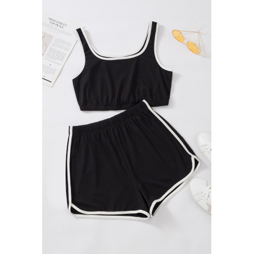 Kadın Siyah Askılı Crop Top ve Şortlu Gecelik Takım